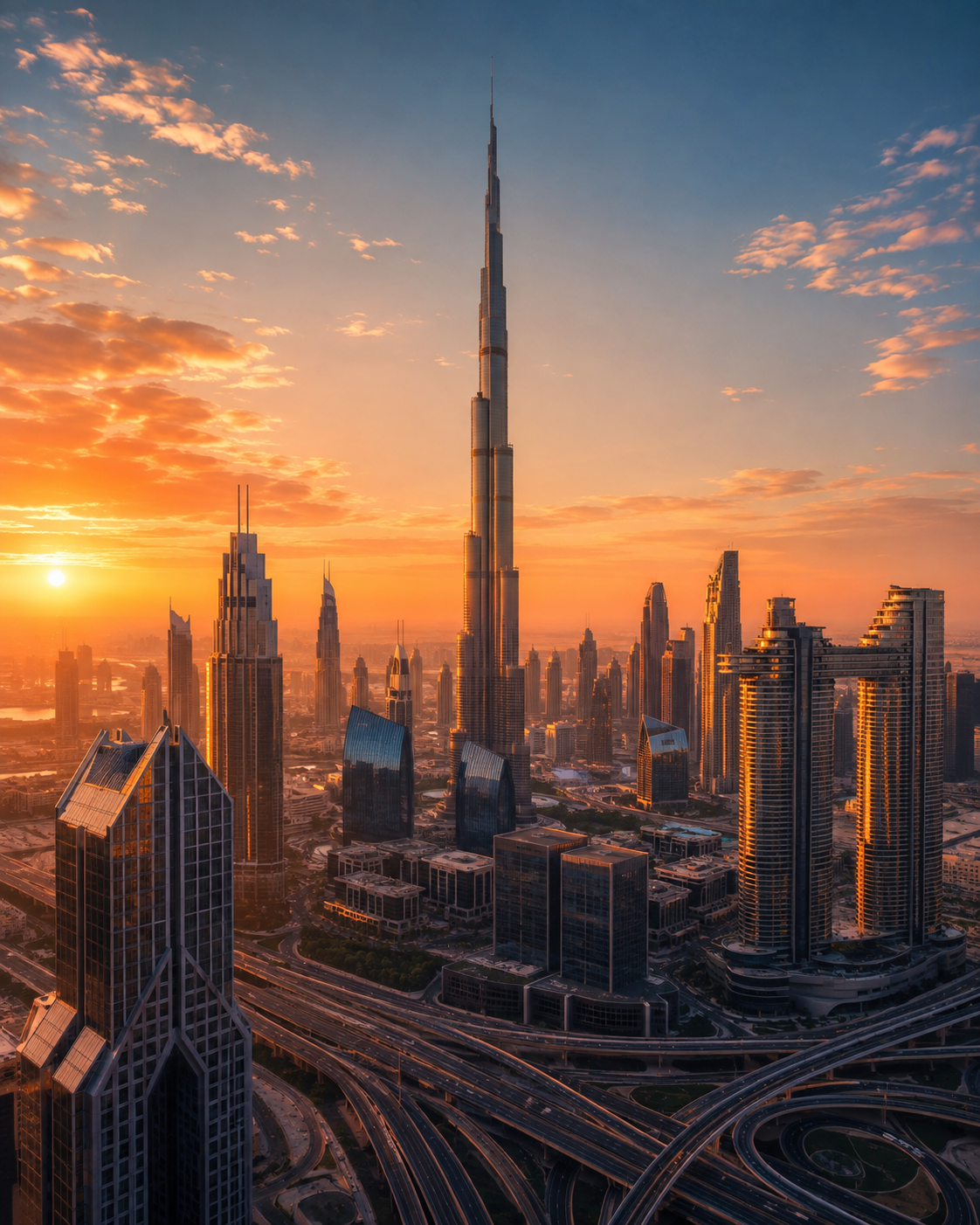 Dubai skyline at sunrise